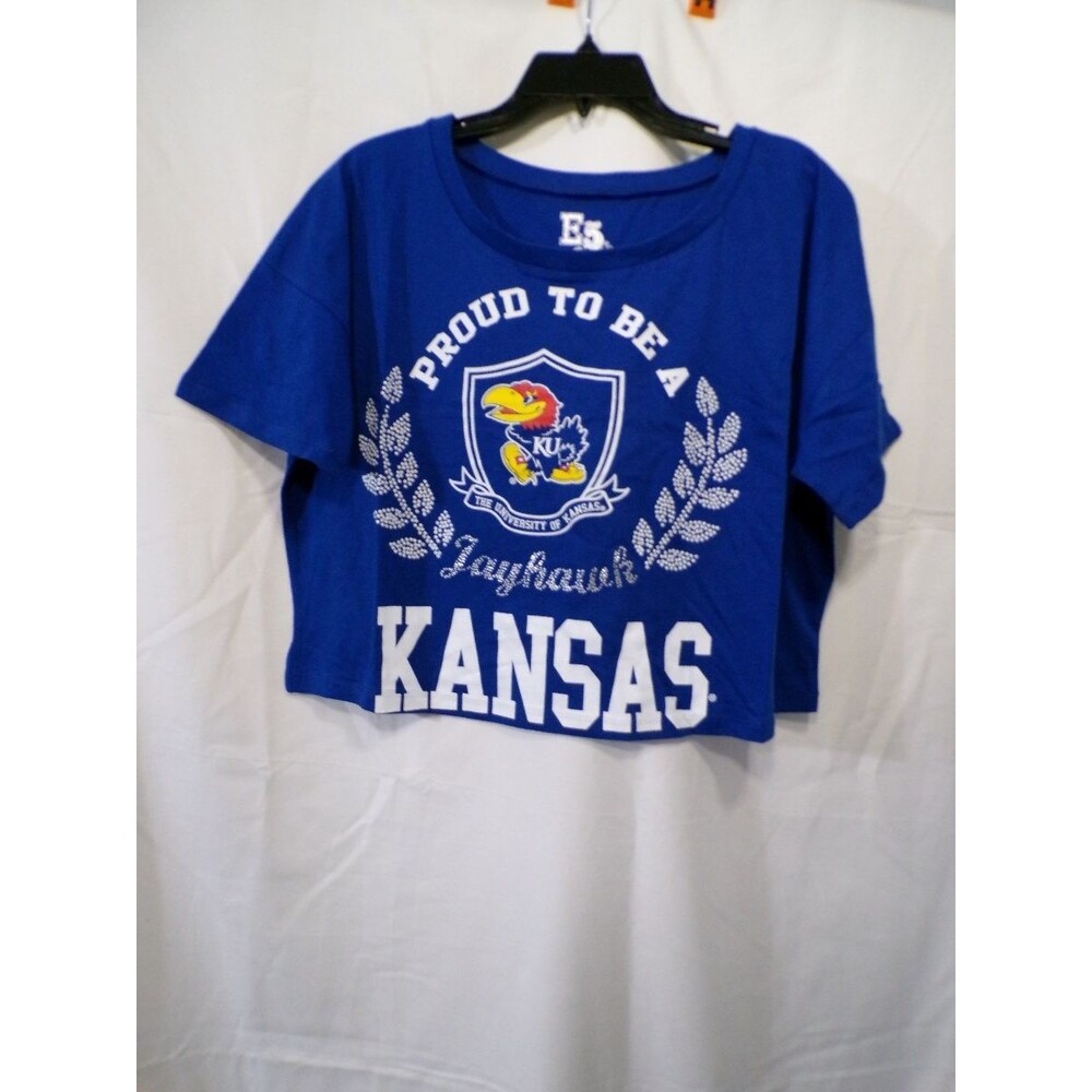 E5 College Classics Kansas Jayhawks Women's Cropped T-Shirt M Blue